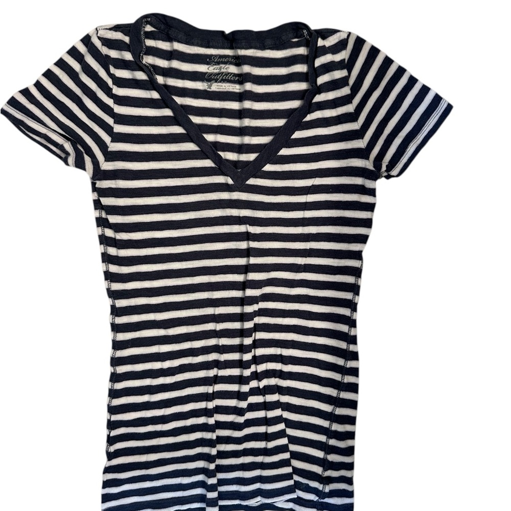 American Eagle Outfitters navy and White Striped Tee